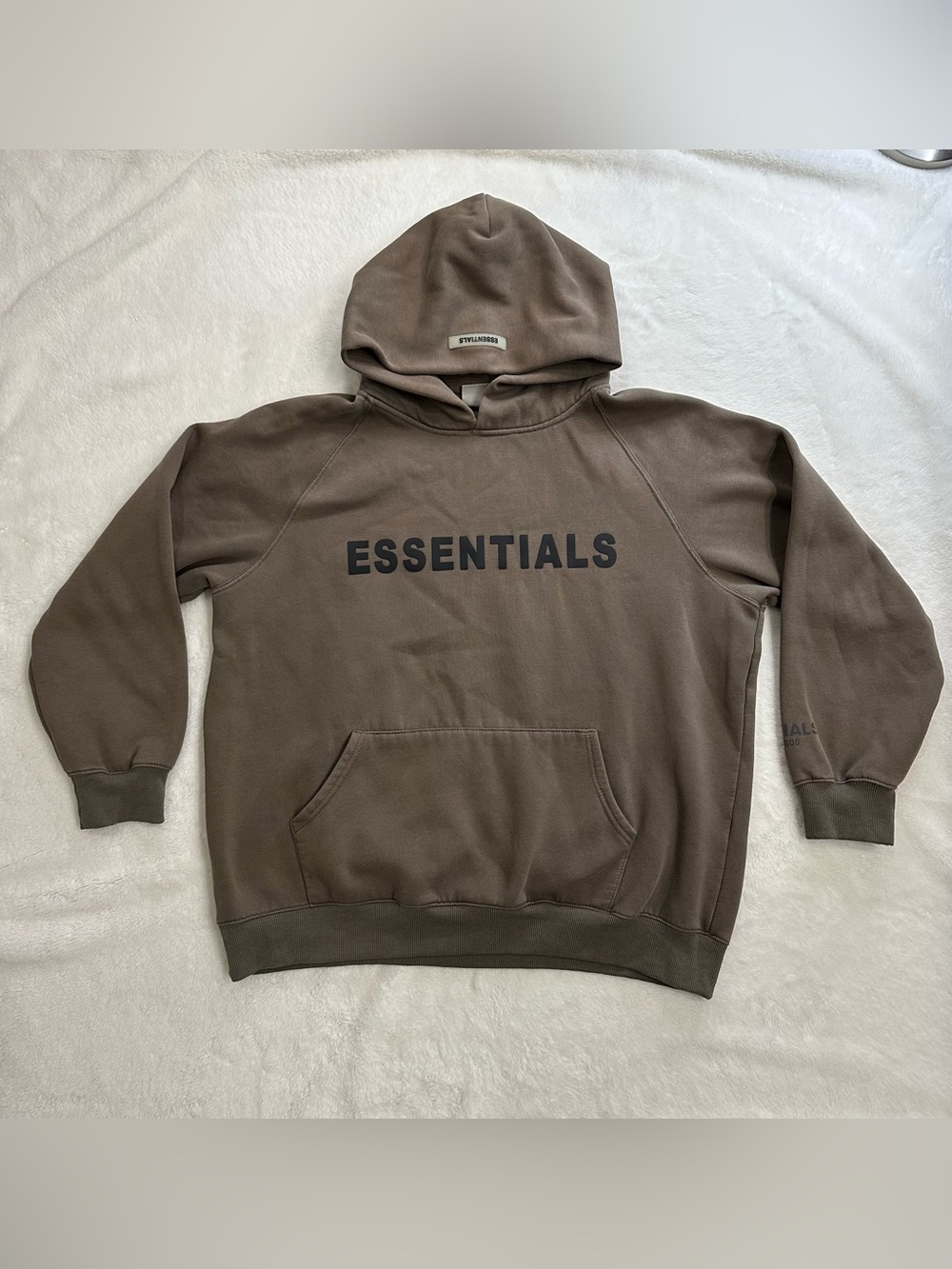 Fear of God Essentials Pullover Hoodie Taupe Brown Size Large FW20